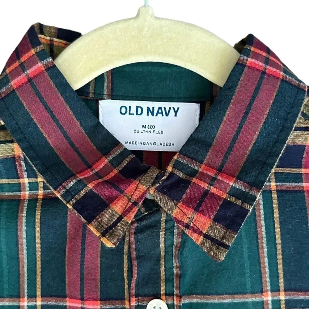 OLD NAVY | Green -Orange | PLAID SHIRT